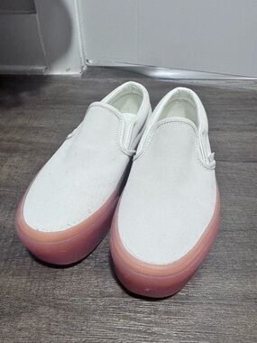 Vans Slip-On Sneakers White Canvas with Pink Gradient Sole
